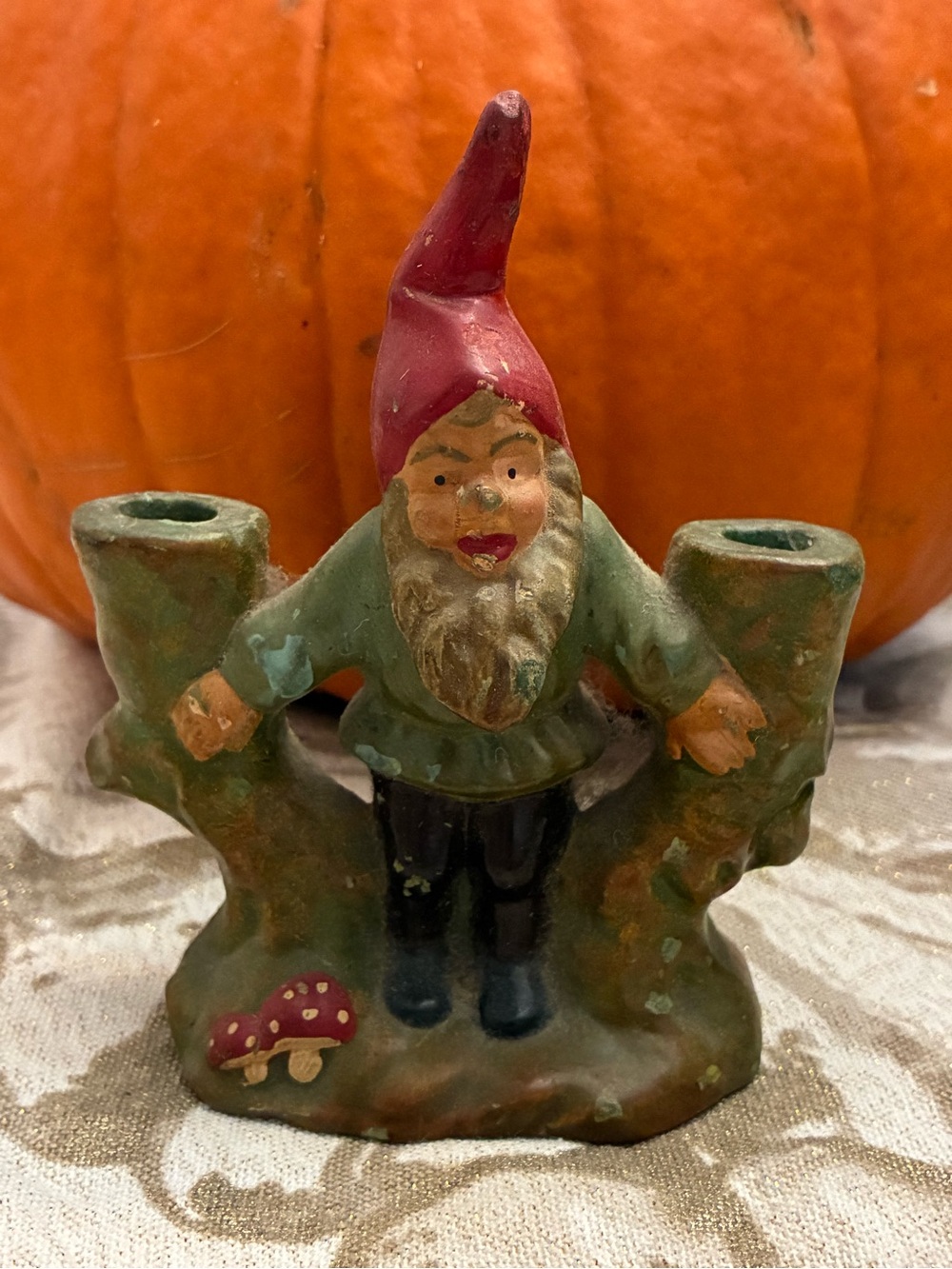 Vintage German Red-Hat Gnome Decorative Candle Holder